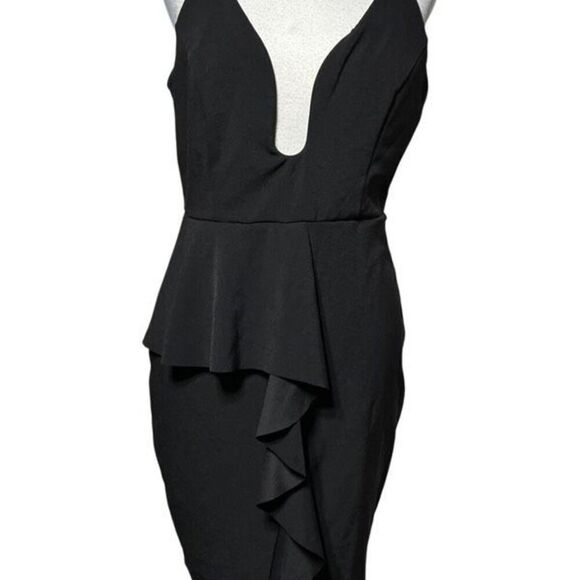 Mystic Los Angeles Sexy Strappy Low Plunging Neckline Little Black Dress Large - Picture 1 of 7